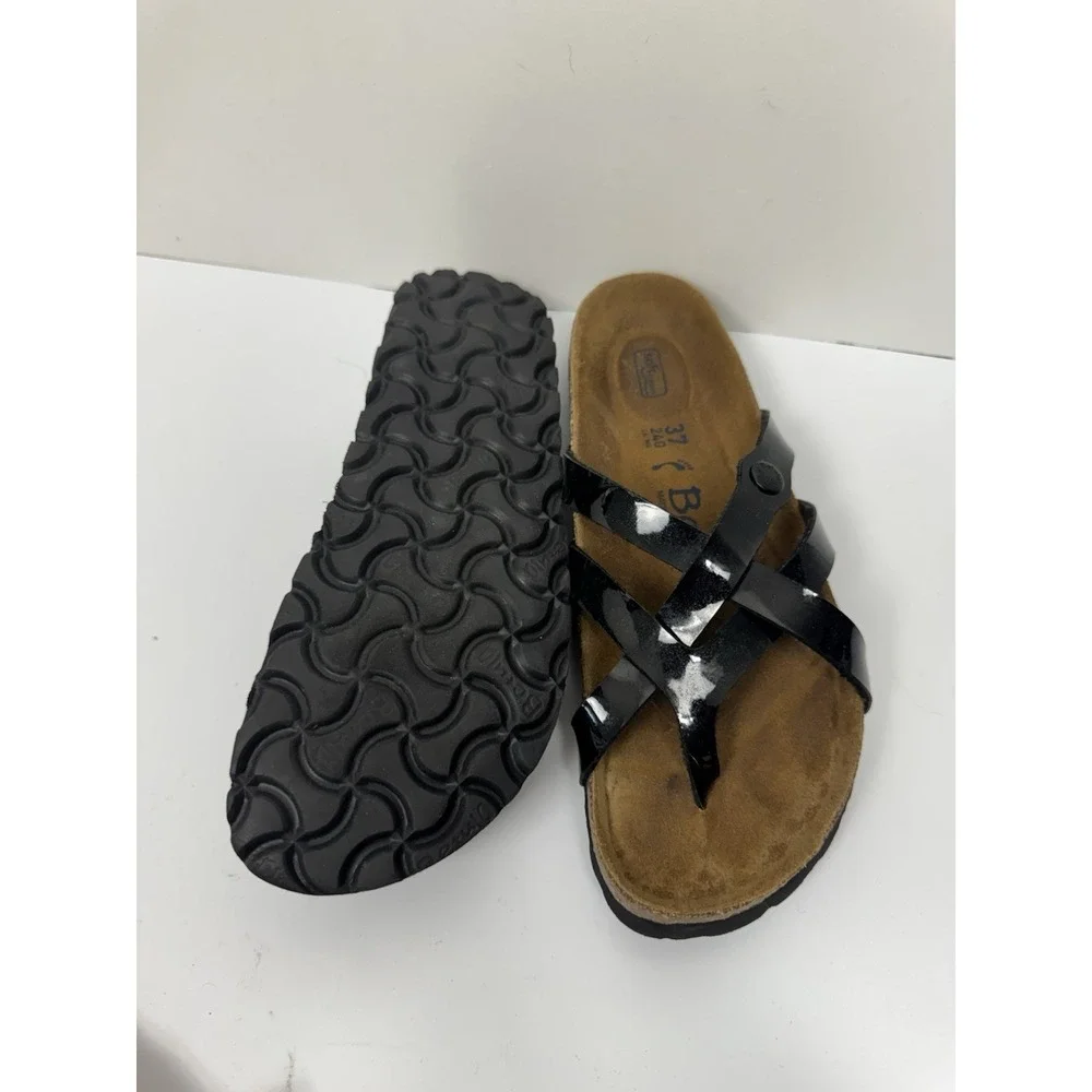 Betula by Birkenstock Vinja Black Patent Strappy Sandals Soft Footbed 37